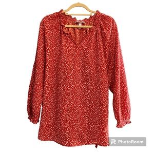 Isabel By Ingrid & Isabel Red White Ditsy Floral Tied Ruffle Peasant Top Sz. L